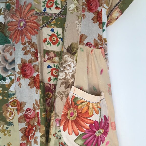 Art to wear patchwork mini dress women's M boho hippie retro denim whimsy floral - Picture 3 of 13